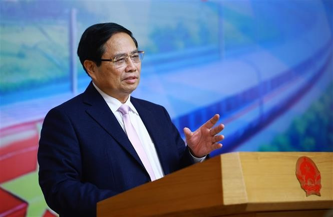 越南政府总理范明政发言。图自越通社