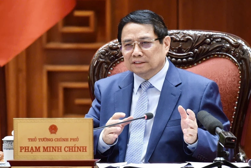 越南政府总理范明政发言。图自越通社