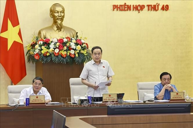 国会主席陈青敏发言。图自越通社