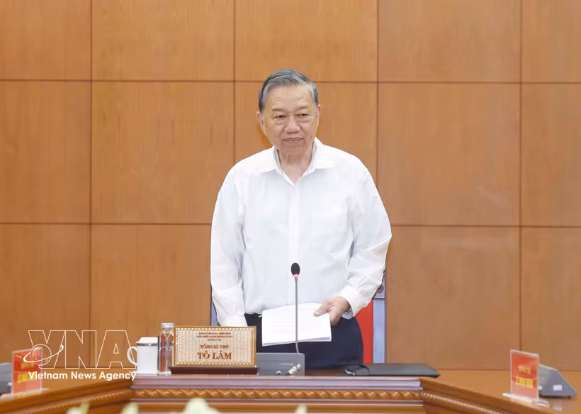 越共中央总书记苏林在会议上发言。图自越通社
