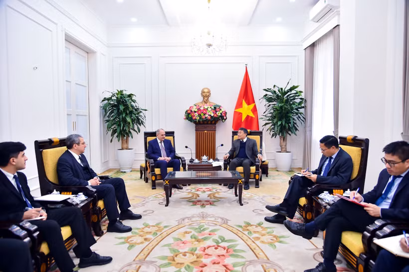 越南外交部常务副部长阮明羽会见新阿塞拜疆党代表团。图自越通社