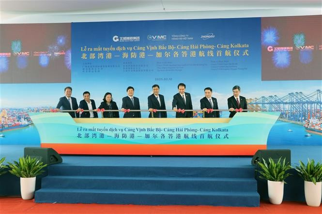 北部湾港-海防-加尔各答航线开通仪式。图自越通社