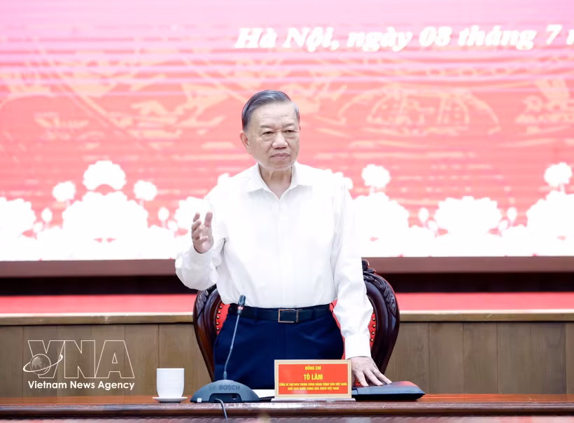 越共中央总书记、国家主席苏林在会议上发表讲话。图自越通社