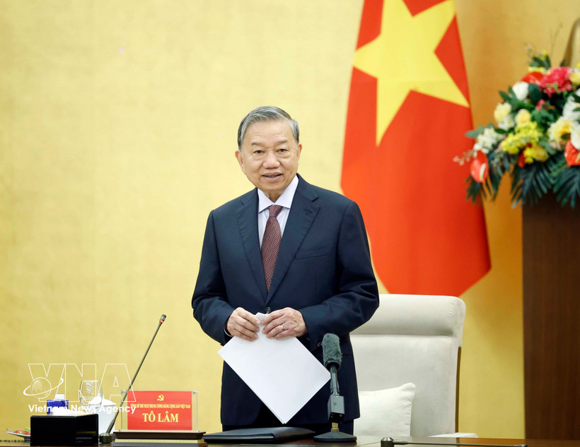 苏林总书记在会议上发表讲话。图自越通社