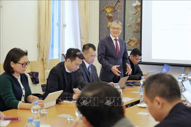 阮春听教授在座谈会上发言。图自越通社