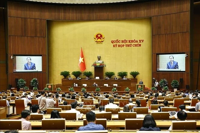 越南第十五届国会第九次会议场景。图自越通社