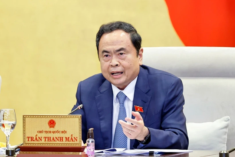 国会主席陈青敏发言。图自越通社