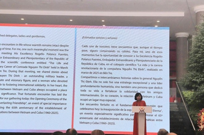 越南妇女博物馆馆长阮氏雪发言。图自越通社