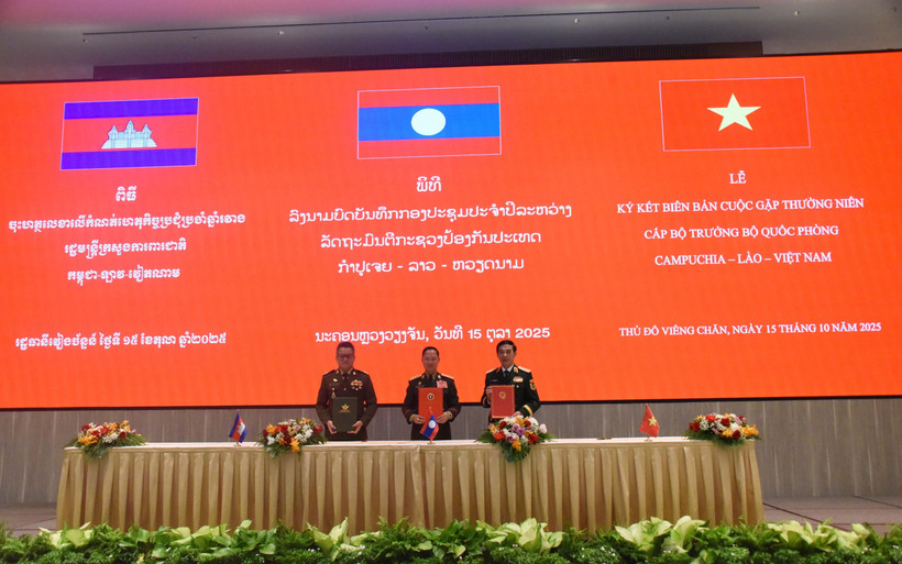 越老柬三国国防部长年度会晤会议纪要签署仪式。图自越通社