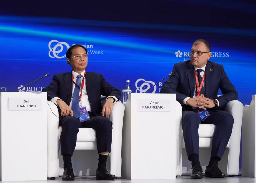 越南政府副总理裴青山参加讨论会。图自越通社