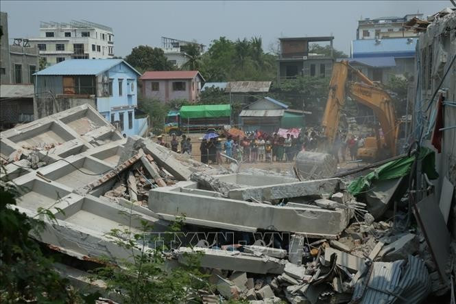缅甸地震现场。图自越通社
