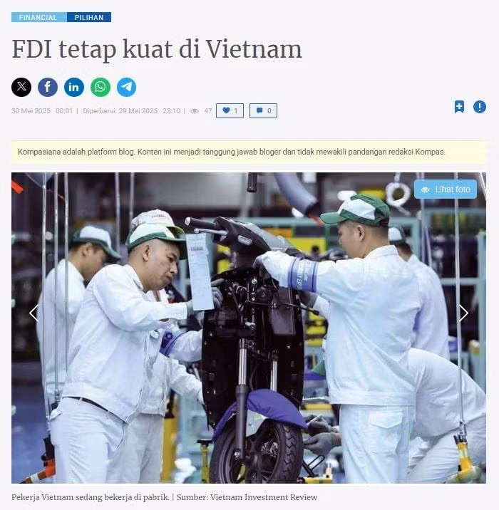 印度尼西亚Kompasiana网站屏幕截图。图自越通社
