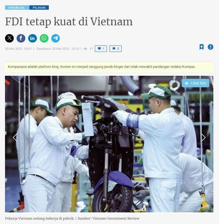 印度尼西亚Kompasiana网站屏幕截图。图自越通社
