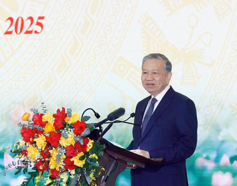 苏林总书记发言。图自越通社