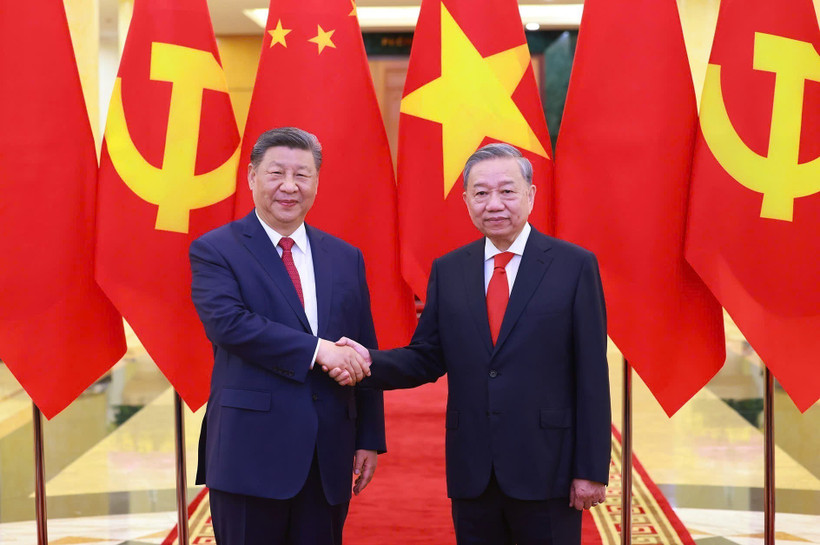 越共中央总书记苏林与中共中央总书记、国家主席习近平。图自越通社