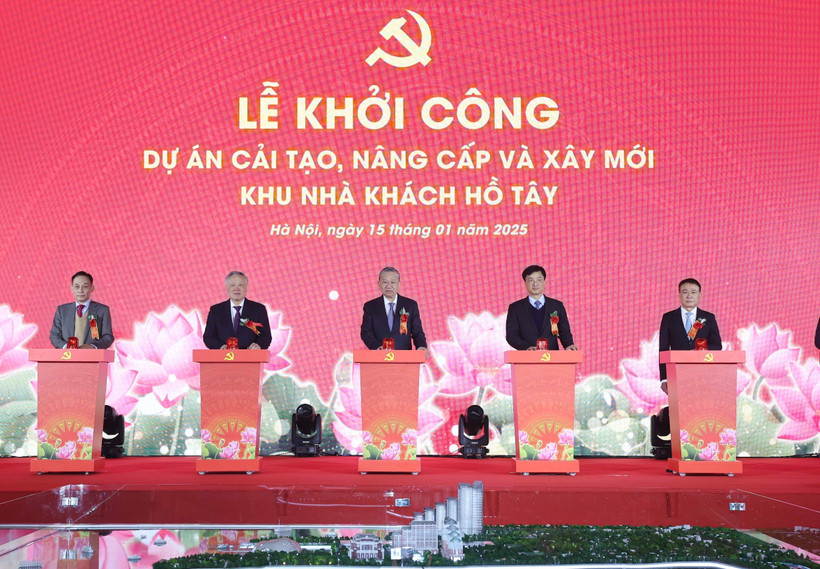 越共中央总书记苏林出席西湖迎宾馆改造、升级和新建项目动工兴建仪式。图自越通社