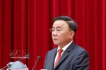 陈锦秀召开越共十四大筹备与组织服务工作总结会议。图自越通社