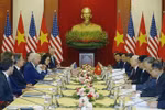Cuộc hội đàm cấp cao giữa Tổng Bí thư Nguyễn Phú Trọng và Tổng thống Joe Biden diễn ra chiều 10/9/2023, tại Hà Nội 越共中央总书记阮富仲与美国总统乔·拜登于2023年9月10日下午在河内举行会谈。图自越通社