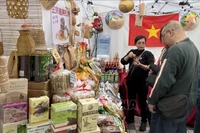 参观者了解越南农产品。图自越通社