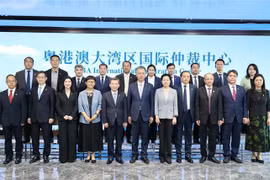 越南最高人民法院与中国广东省深圳国际仲裁院代表团合影。图自越通社