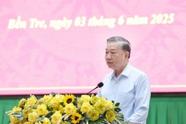 越共中央总书记苏林在会议上发表讲话。图自越通社