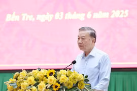 越共中央总书记苏林在会议上发表讲话。图自越通社