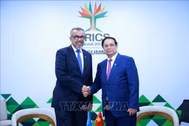 越南政府总理范明政会见世卫组织总干事谭德塞。图自越通社