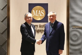 越南政府常务副总理张和平与新加坡副总理颜金勇。图自越通社