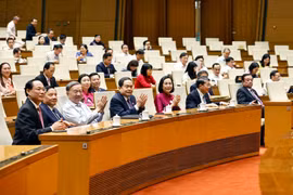 越共中央总书记苏林、国会主席陈青敏等出席奖状颁授仪式。图自越通社