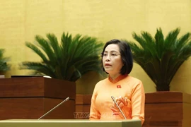 越南国会副主席阮氏清作关于缩短第十五届国会和2021-2026年各级人民议会任期的呈文。图自越通社