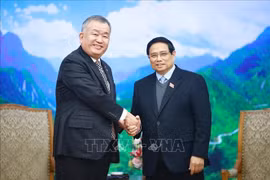 越南政府总理范明政（右）与日本大和控股集团董事长长尾丰。图自越通社