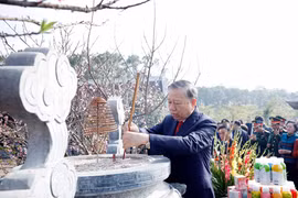 越共中央总书记苏林在钟山祠进香。图自越通社