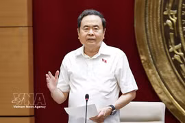 越南国会主席陈青敏在会上发表讲话。图自越通社