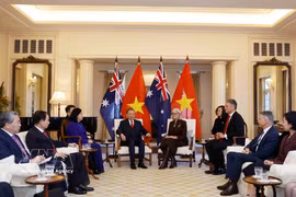 越共中央总书记、国家主席苏林会见澳大利亚总督萨曼莎·莫斯顿。图自越通社