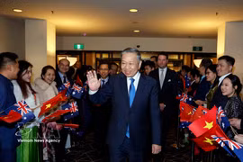 越共中央总书记、国家主席苏林在堪培拉的欢迎仪式。图自越通社