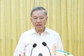 越共中央总书记苏林在会议上发表讲话。图自越通社
