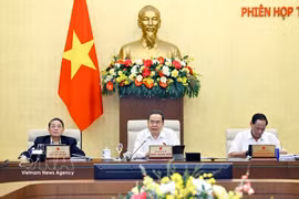 越南国会主席陈青敏在会议上发表讲话。图自越通社