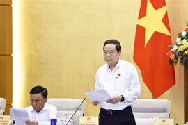 越南国会主席陈青敏在会议上发表讲话。图自越通社