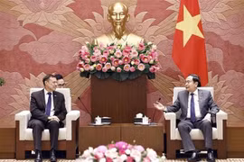 越南国会主席陈青敏（左）会见澳大利亚驻越南特命全权大使安德鲁·戈莱兹诺夫斯基。图自越通社