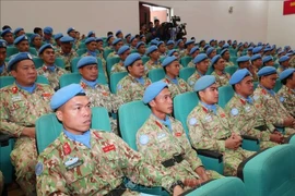 参加在联合国维和任务的3号工兵队和6号2级野战医院战士。图自越通社