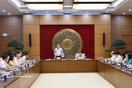 越南国会主席陈青敏在国会大厦主持召开与法律司法委员会常委会的工作会议。图自越通社