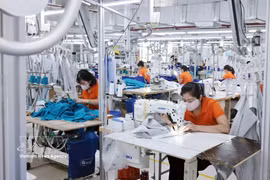 兴越制衣公司为出口到日本市场的服装进行缝制。图自越通社
