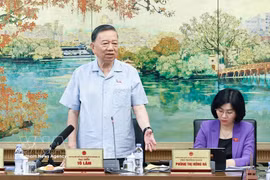 越共中央总书记、国家主席、中央军委书记苏林在会议上发表讲话。图自越通社