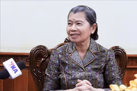 柬埔寨人民党（CPP）副主席、柬埔寨国王最高顾问梅森安在接受越通社驻金边记者的采访。图自越通社