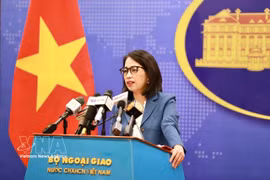 越南外交部发言人范秋姮主持召开外交部3月例行记者会。图自越通社
