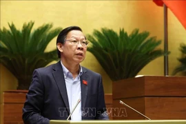 越南国会经济与财政委员会主任潘文迈作关于《企业所得税法（修正案）》草案的意见说明、采纳与梳理报告。图自越通社