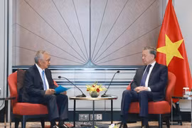 苏林总书记（右）与Ciputra集团首席执行官布迪亚萨·萨斯特拉维纳塔。图自越通社