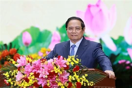 越南政府总理范明政在大会上发表讲话。图自越通社