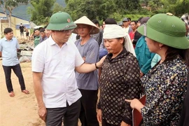 越南政府副总理黎成龙亲切慰问长初乡灾民。图自越通社