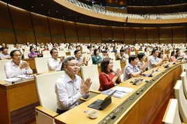 6月16日上午，出席会议的全部466名国会代表投赞成票，通过了《地方政府组织法（修正案）》。图自越通社